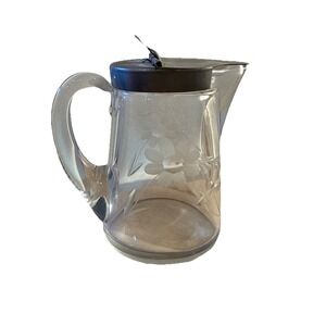 VTG Heisey #362 Earnshaw Sanitary Syrup Pitcher Spring Loaded Lid Etched Floral